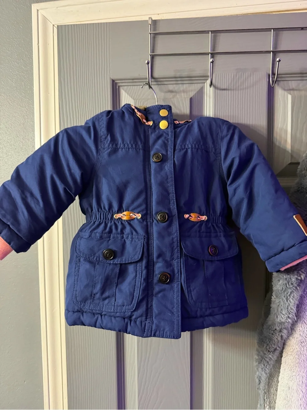 Carter's‎ Navy Blue Hooded Pea Coat with Faux Fur Trim